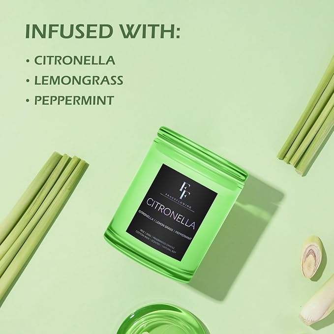 Citronella Candles Outdoor, 2-Wick Outdoor Indoor Scented Candle, Jar Candles for Home Scented, Long Lasting Natural Soy Candle, Summer Scents of Citronella/Lemon Grass/Peppermint, 9 oz