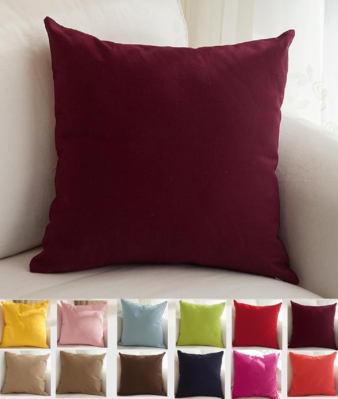 TangDepot Handmade Decorative Solid 100% Cotton Canvas Throw Pillow Covers/Cushion Covers, 45 Colors Available - (18" x18" , Wine, 2 Count (Pack of 1))
