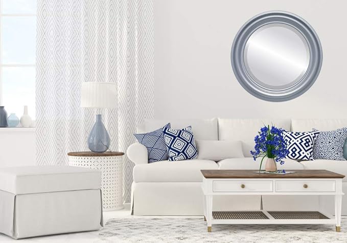 OVALCREST Round Beveled Wall Mirror for Home Decor - Philadelphia Style - Silver Spray - 28x28 Outside Dimensions