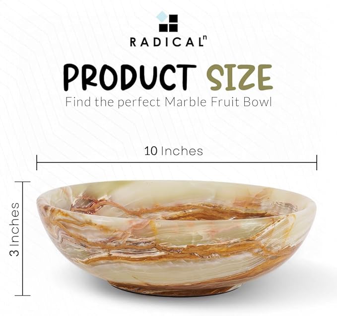 Radicaln Marble Fruit Bowl 10" Inches Green Onyx Handmade Fruit Dish for Kitchen Counter, Decorative Bowl for Dining Table, Coffee Table Centerpiece, Banana Holder, Home Decor Accent & Candy Bowl