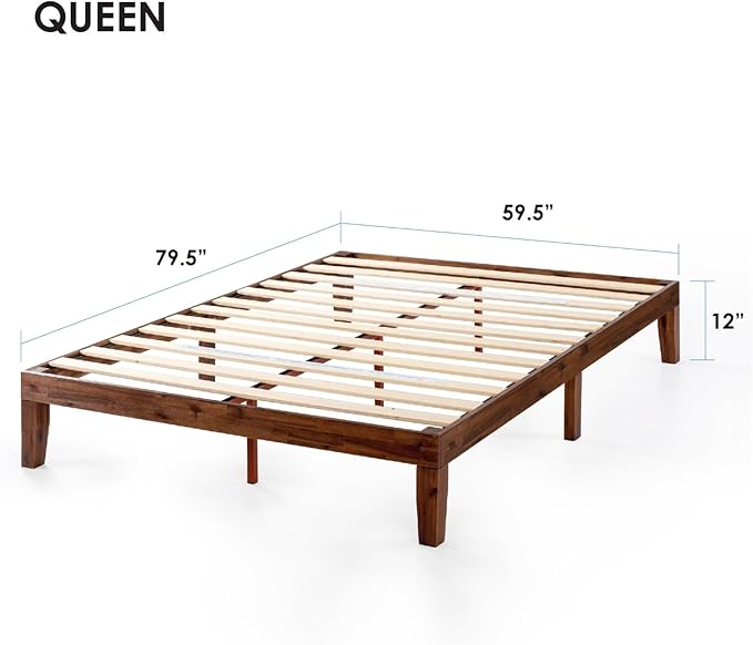 Mellow Naturalista Classic - 12 Inch Solid Wood Platform Bed with Wooden Slats, No Box Spring Needed, Easy Assembly, Queen, Espresso