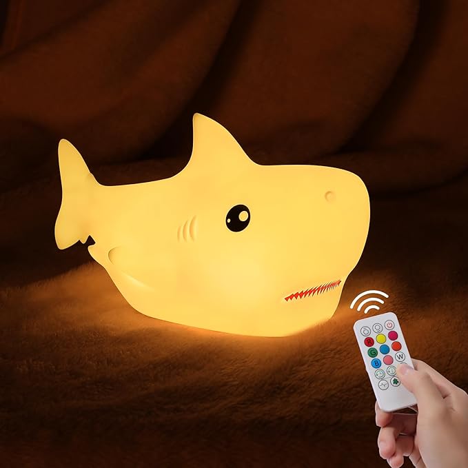 ZKLiLi Shark Night Light, Cute Silicon Night Light for Kids, Nightlight with Remote，Portable Recharge Nightlight for Kid Room,Funny Gifts Stuff for Boys Girls Baby