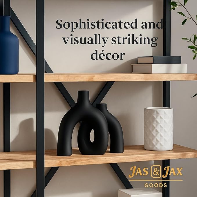 Matte Black Vase Set - Hug Donut vase, Black Ceramic Vases, Home Decor, Modern Minimalist Decorative Vase, Table Centerpiece, Bookshelf, Office Entryway,Console,Fireplace,bedrooms(Matte Black)