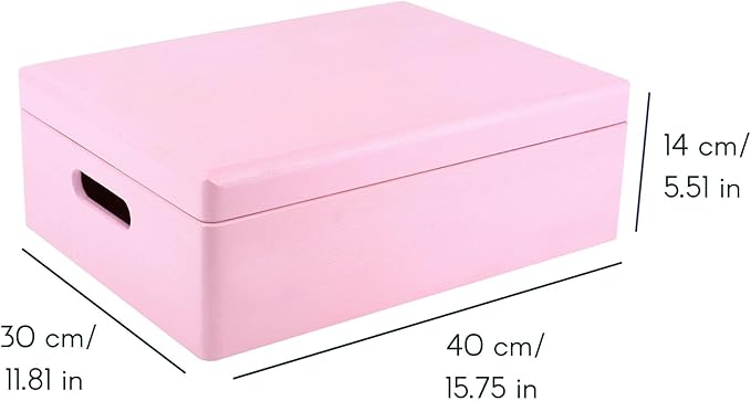 XL Pink Wooden Box Storage with Hinged Lid | 15.8 x 11.8 x 5.5 inches (+-0.5) | with Handles | Gift Box Storage Document | Product NOT Intended for 15 Years OR Below