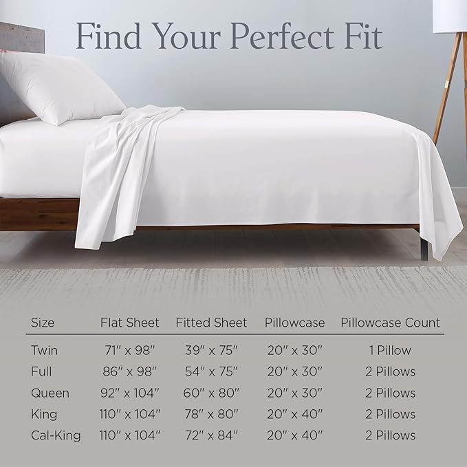 Ella Jayne Percale Sheets Full (4 Pieces) Permium 100% Cotton Percale TC300, Hotel Luxury Collection, Deep Pockets and Cooling Cotton Percale Sheets Full (White)