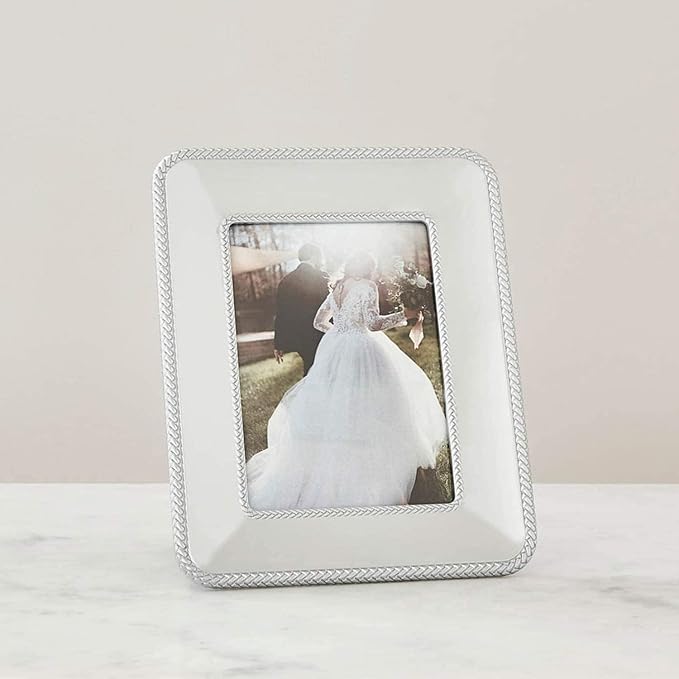 Nambe Braid Picture Frame (8" x 10"), Chrome Plated Scandinavian Style Photo Display with Braided Detail, Designer Glass Frame for Wall Hanging or Tabletop Use - Modern Wedding & Holiday Gift Décor