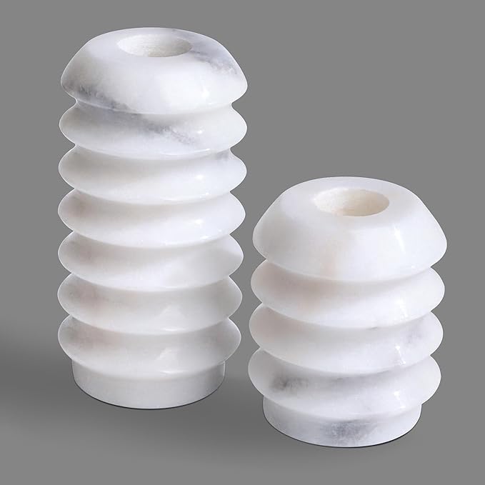 HofferRuffer Marble Candlestick Holders, Set of 2 Natural Stone Candle Holder Decorative Candle Stands for Wedding, Dinning, Party, Table Centerpieces, Fits 3/4'' Thick Candles (MarbleWhite)