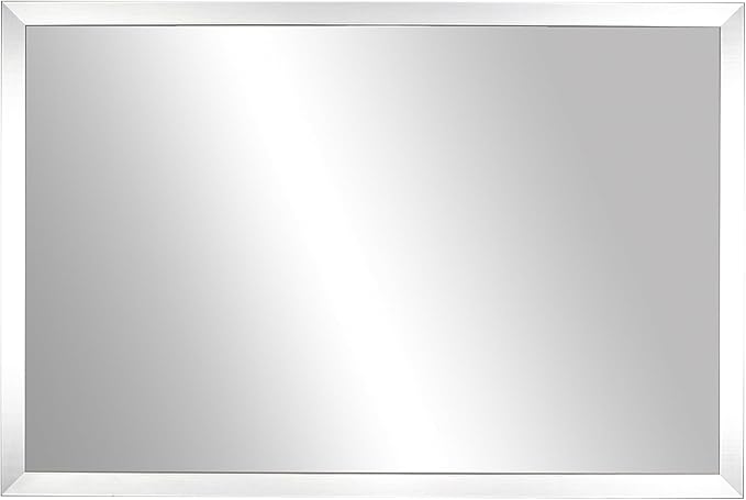 Frame My Mirror Silver Bathroom Mirror for Wall, 30" x 36" Satin Nickel Bathroom Vanity Mirror, Made in USA, Hangs Horizontally or Vertically, Ellis Design