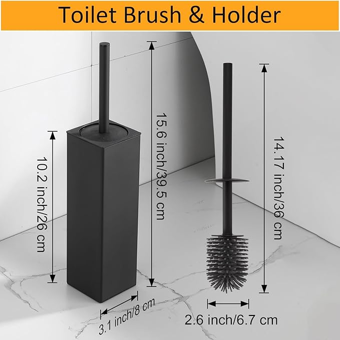 BGL Toilet Brush and Holder Set 2 Packs Aluminium Free Standing, Bathroom Storage and Organization Toilet Bowl Cleaner Brush and Holder, Square Design Sturdy and Space Saving