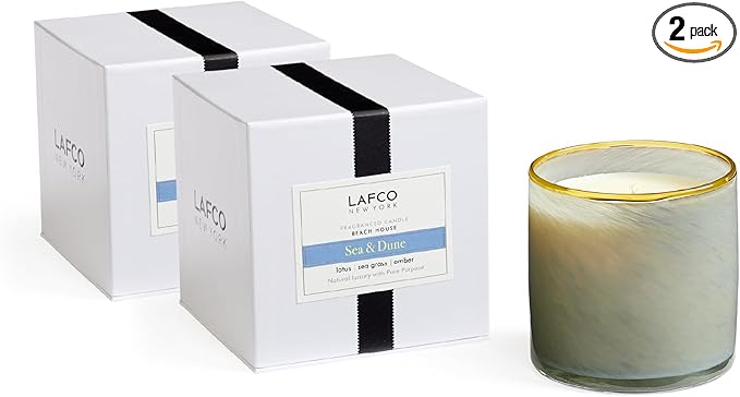 LAFCO New York Signature Candle, Sea & Dune - 15.5 oz, 2 Pack - 90-Hour Burn Time - Reusable, Hand Blown Glass Vessel - Made in The USA