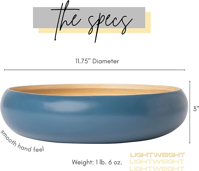Fruit Bowl For Kitchen Counter, Decorative Bowl, Large Serving Bowl Or Fruit Basket For Kitchen Spun Bamboo (Blue)