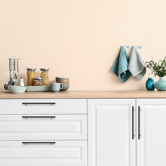 Ravinte Cabinet Handles 5 Pack - 10 Inch Matte Black Square Pulls, Kitchen Hardware 12-1/2 Inch Overall Length, Drawer Pulls