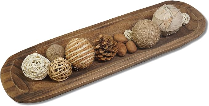 S-SNAIL-OO Decorative Bowl Vintage Wooden Dough Bowls Hand Carved, Farmhouse Country, Restaurant, Cafe Decoration, Place Bread, Fruit, Aromatherapy. (20x6x2in)