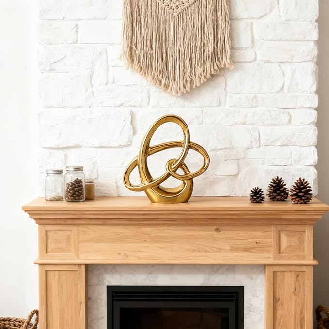 Modern Gold Decor Ceramic Statue – 8.66in Abstract Art Sculpture for Dining Table Centerpieces, Living Room, Bathroom, Shelf or Mantel – Small Gold Figurine for Wedding or Office Home Accents