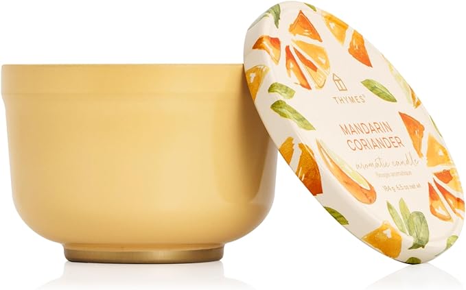 Thymes Scented Candles for Women & Men – Tin with Lid – Luxury Home Decor – Citrus Candle with Notes of Mandarin Oil, Coriander, Grapefruit, Lemon Balm & Green Ivy (Mandarin Coriander, 6.5 oz)