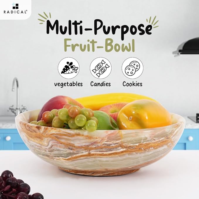 Radicaln Marble Fruit Bowl 10" Inches Green Onyx Handmade Fruit Dish for Kitchen Counter, Decorative Bowl for Dining Table, Coffee Table Centerpiece, Banana Holder, Home Decor Accent & Candy Bowl