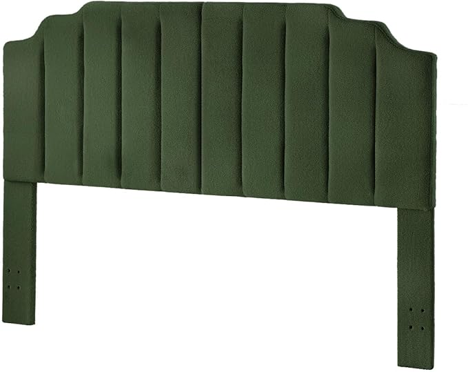 24KF Dark Green Teddy Fabric Tufted King Upholstered Headboard, Modern Vertical Channel Design California King Headboard with Stepped Silhouette Top Edge,6026-K-Teddy Dark Green