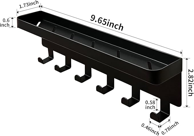 GTK Key Holder for Wall Key Hooks with Tray and 6 Hooks, Wall Mounted Key Holder for Hallway, Key Rack with Shelf for Mail Storage (Black)