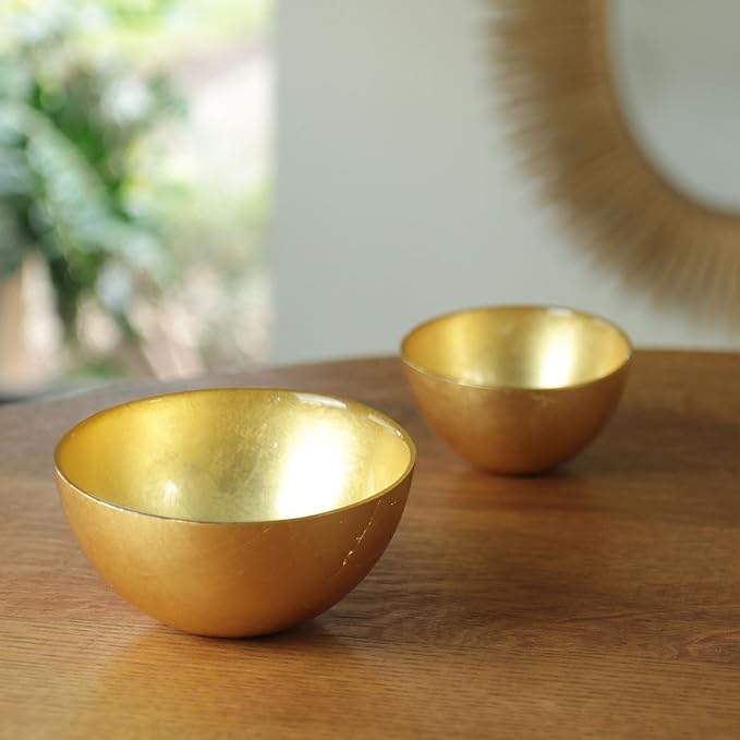 Beatriz Ball GLASS New Orleans Round Foil Leafing Bowl Set of 2 (Gold)
