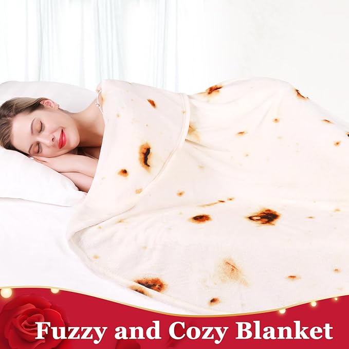 Jorbest Burrito Tortilla Throw Blanket Birthday Gifts for Women Men Teen Boys Girls, Novelty Tortilla Food Blanket Funny Gifts for Adult Kids, 285 GSM Soft Flannel Taco Blanket (Beige, 47 inches)