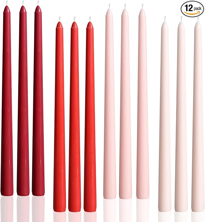 12 inch Red Gradient Taper Candles Unscented Smokeless Long Tall Tapered Candle for Candlesticks Sticks Wedding Advent Home Decor Dinner Christmas，Set of 12