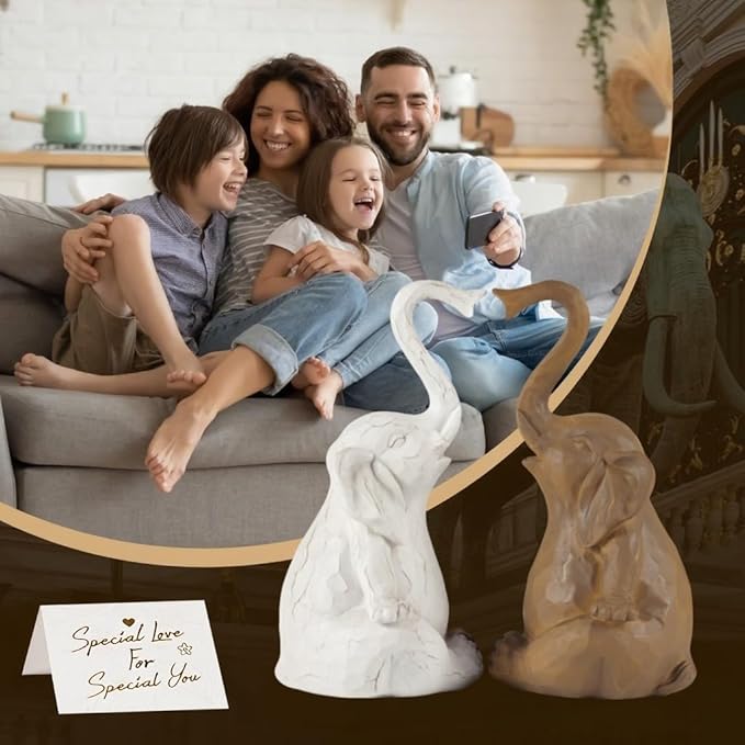 Loving Pair of Elephants, Elephant Statues for Home Decor, Elephant Figurines for Shelf, Table or Living Room, Symbol of Love and Harmony, Gift for Women, Mom, Couples