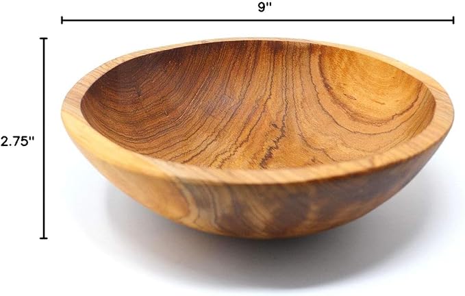 Global Crafts 9 Inch Hand-Carved Olive Wood Bowl, Uniquely Crafted in Kenya, Slight Variation Due to Handmade Nature