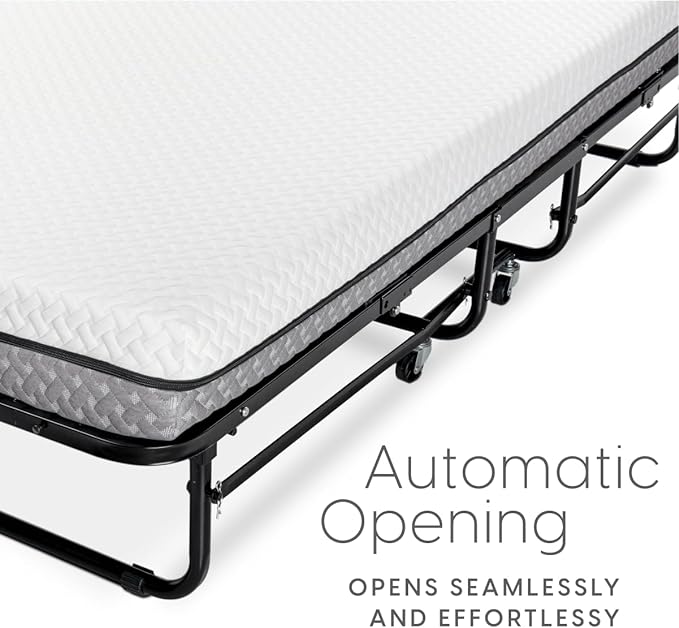 Milliard Deluxe Diplomat Folding Bed with Mattress for Adults, Twin Size, Portable Foldable Bed with Luxurious Memory Foam Mattress & Super Strong Frame, 75” x 38", Fold Up, Roll Away, & Hideaway