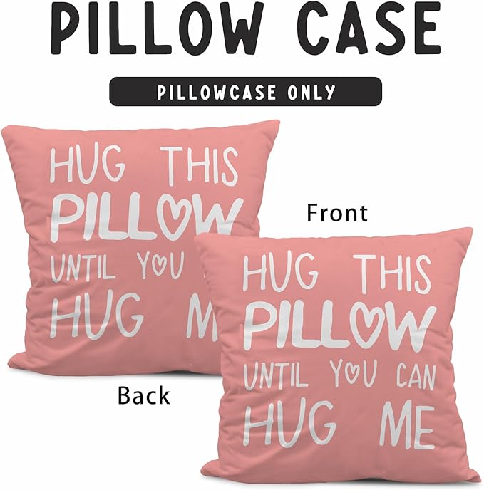 Sufamb Hug This Pillow Until You Can Hug Me Throw Pillow Covers Decor, 24'' x 24'' Pillow case, Boyfriend Girlfriend Birthday Gifts，Long Distance Relationships Gifts， Valentine's Day Gifts(Pink)