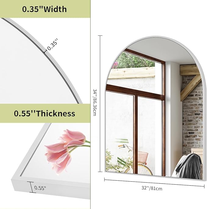BEAUTYPEAK 32"x34" Arch Bathroom Mirror, Wall Mounted Vanity Metal Frame Mirror for Bedroom, Entryway, Living Room, Silver