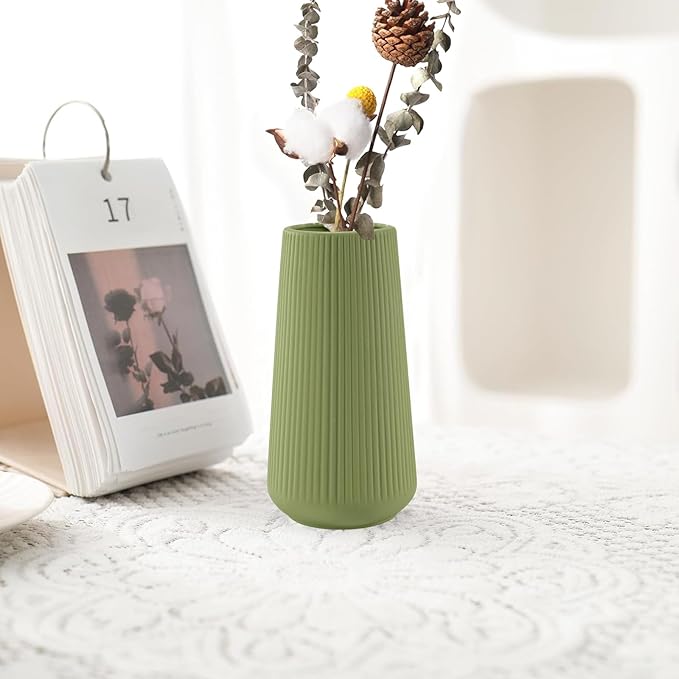 XL Saga Green Ceramic Vase, GUKJOB Cute Flower Vase for Pampas Grass, Home, Living Room, Dining Table, Farmhouse, Office Decor, Bedroom, Table, and Kitchen Shelf (XL Saga Green)