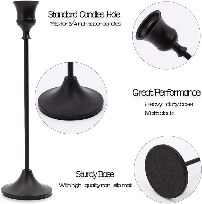 Matte Black Taper Candle Holder Set of 6, Tall Candlestick Holders, Metal Vintage Candle Stickers Long Holder Set, Pillar Decorative Candle Holder Fits 3/4 Inch Candle for Wedding, Dinner, Party…