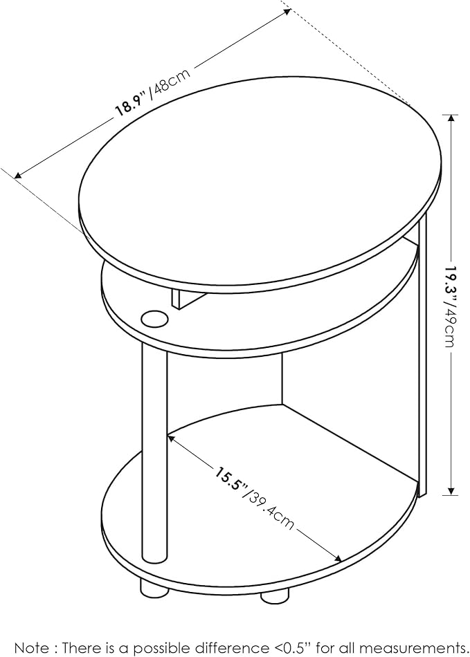 Furinno JAYA Simple Design Oval End Table Set of 2, Walnut,