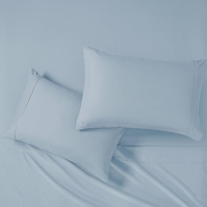 Modern Threads Soft Microfiber Solid Sheets - Luxurious Microfiber Bed Sheets - Includes Flat Sheet, Fitted Sheet with Deep Pockets, & Pillowcases Blue Mist Full