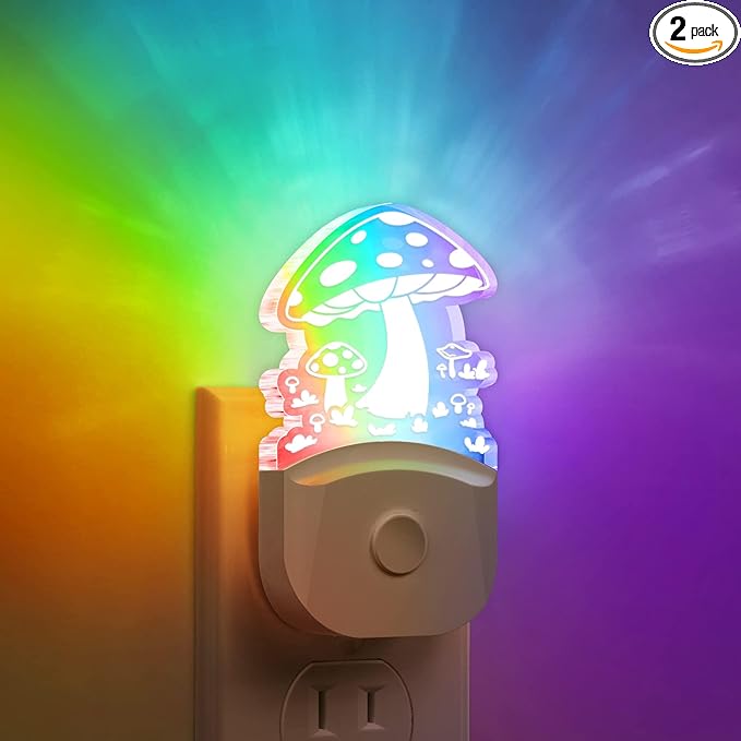 Mushroom Night Light [2 Pack], Plug in Lamp, 8 Color Changing LED Night Lights for Adults Kids Baby Children NightLight Wall Mushroom Decor Lamp for Bedroom Bathroom,Toilet,Stairs,Kitchen,Hallway