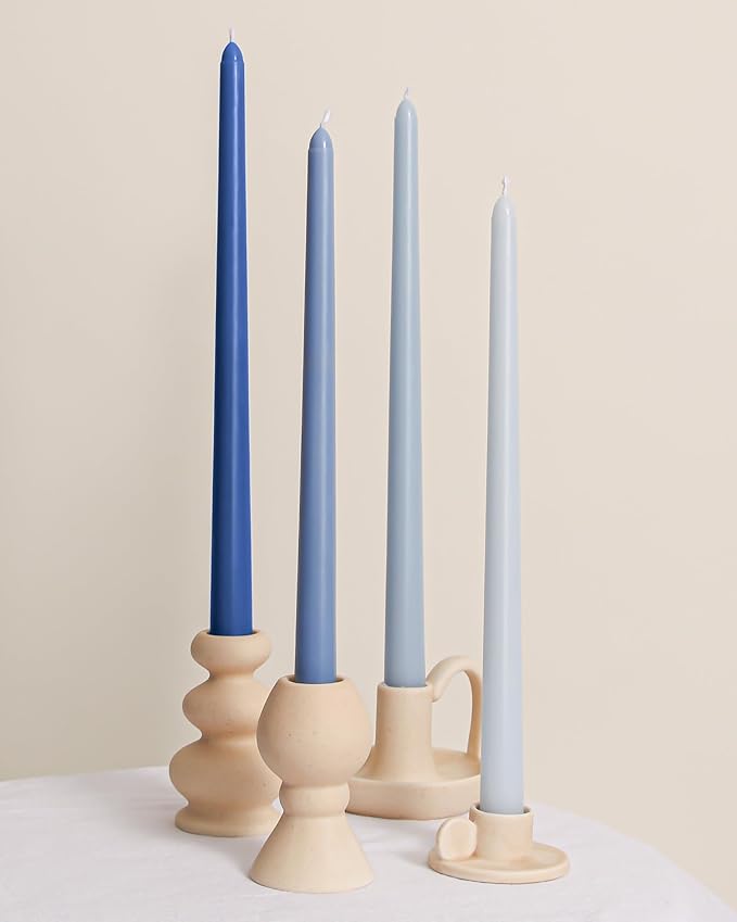 Viyffo Taper Candles 12 Inch 4 Pack Blue, 9 Hour Burn Unscented Dripless & Smokeless Decorative Candles for Dinner, Wedding & Home Decor
