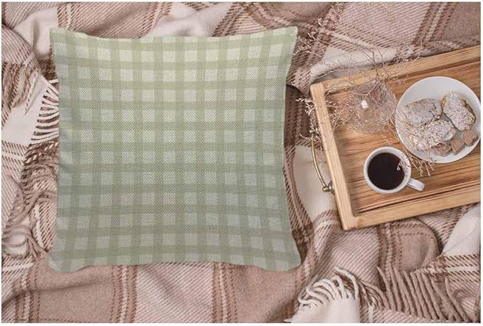 WONDERTIFY Throw Pillow Cover Case Buffalo Plaid Green - Soft Linen Pillow Case for Decorative Bedroom/Livingroom/Sofa/Farm House - Cushion Covers Couch Pillow 18x18 Inch 45x45 cm