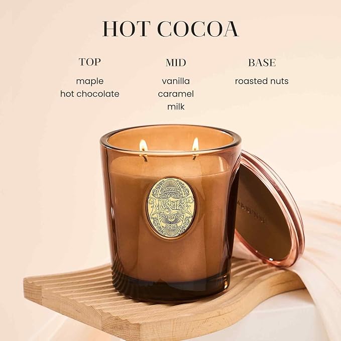 M&SENSE Large Two-Wick Soy Candle | Hot Cocoa & Brown | 19.8 oz, 120H Burn Time | Luxury Scented Candle for Relaxation, Gifting, Home Décor | Ideal for Bedroom, Office, Party Ambiance