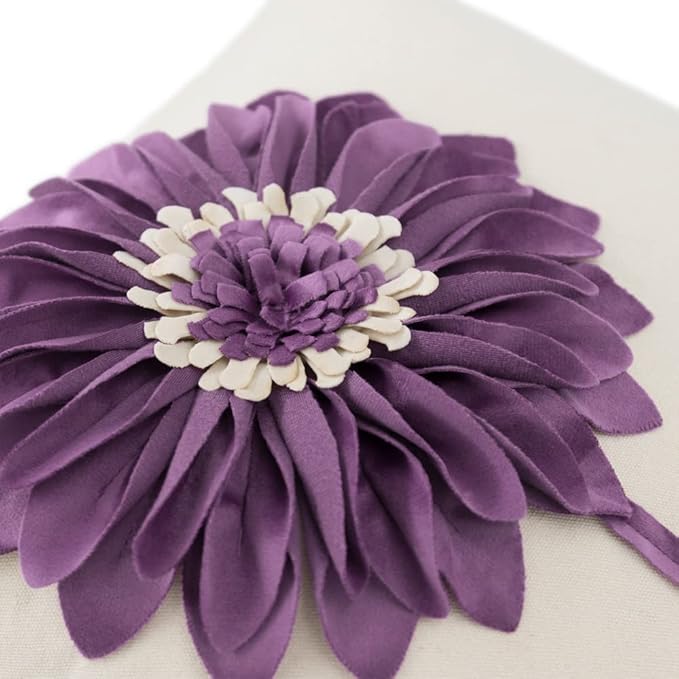 JWH Decorative Flower Throw Pillow Covers 3D Sunflower Pillow Case Velvet Cushion Creamy White Floral Pillowcase for Bed Living Room Couch Chair 18x18 Inches Purple