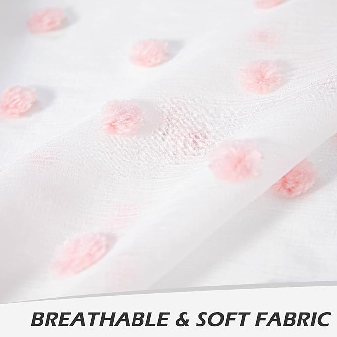 MYSKY HOME Pink Curtains for Girls Bedroom Nursery Pom Pom Curains for Girls Kids Room 63 Inch Long White Sheer Curtains for Dining Room Playroom Rod Pocket Window 38" x 63" 2 Pieces