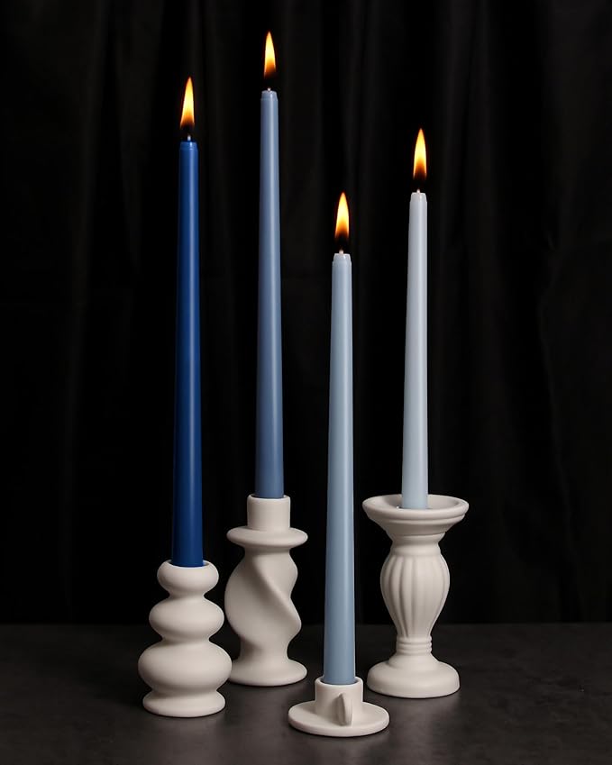 Viyffo Taper Candles 12 Inch 4 Pack Blue, 9 Hour Burn Unscented Dripless & Smokeless Decorative Candles for Dinner, Wedding & Home Decor