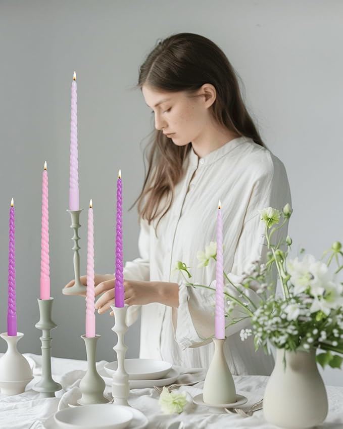 Pink Taper Candles 12 inch Pink Candlesticks Long Tall Tapered Candle for Wedding Advent Home Decor Dinner Christmas，Set of 12，Pink Purple Gradient