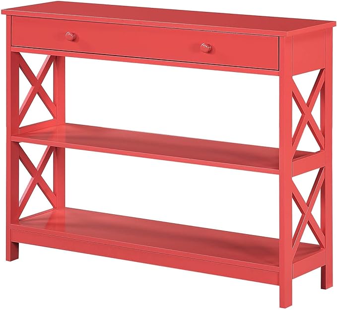 Convenience Concepts Oxford 1 Drawer Console Table with Shelves, Coral