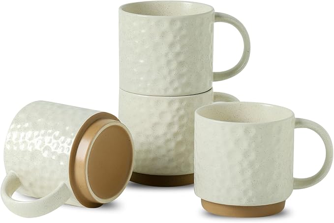 Nihow 16OZ Stackable Coffee Mug Set, Large Ceramic Coffee Mug Set of 4,Coffee Cup Set for Cappuccino/Latte/Cocoa,Dishwasher & Microwave Safe, Matte White