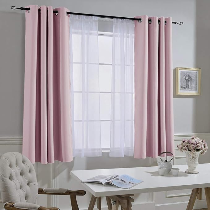 NICETOWN Blackout Curtains for Girls Room - Thermal Insulated Solid Grommet Room Darkening Curtains/Panels/Drapes for Bedroom (Lavender Pink=Baby Pink, 1 Pair, 52 by 45-Inch)