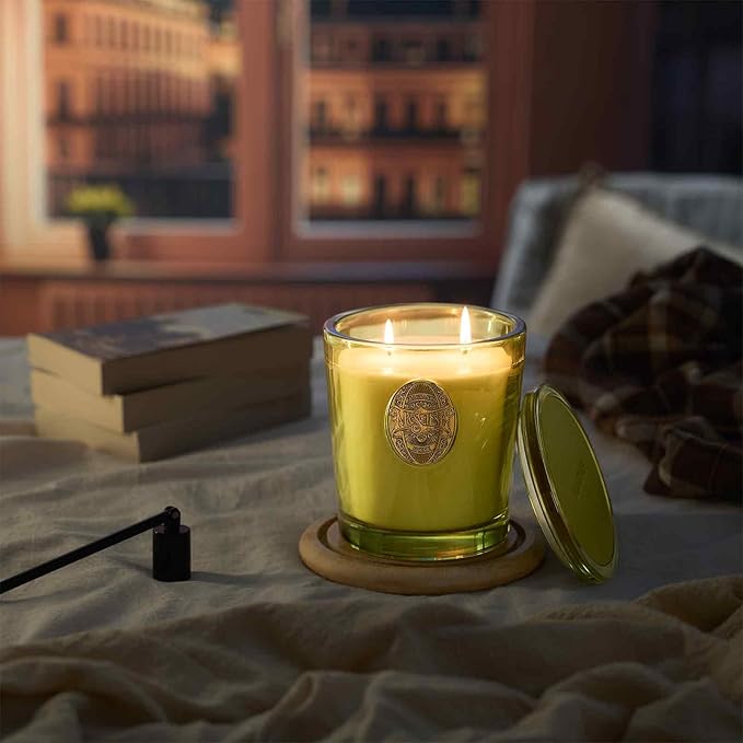 M&SENSE Large Two-Wick Strong Soy Candle | Sandalwood Jasmine & Green | 19.8 oz, 120H Burn Time | Luxury Candle for Relaxation, Gifting, Home Décor | Ideal for Bedroom, Office, Party Ambiance
