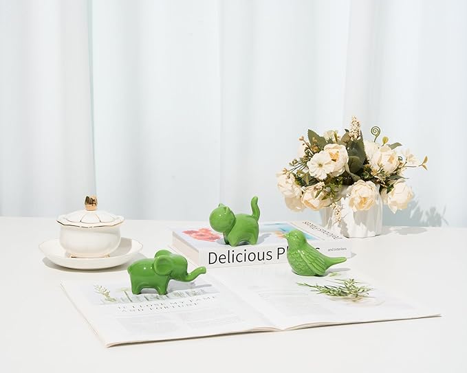 Small Elephant Statue Good Luck 2-Pack 4 inch Green Accent Small Knick Knacks Gifts, for Home Office Shelf Desk Coffee Table Decoration