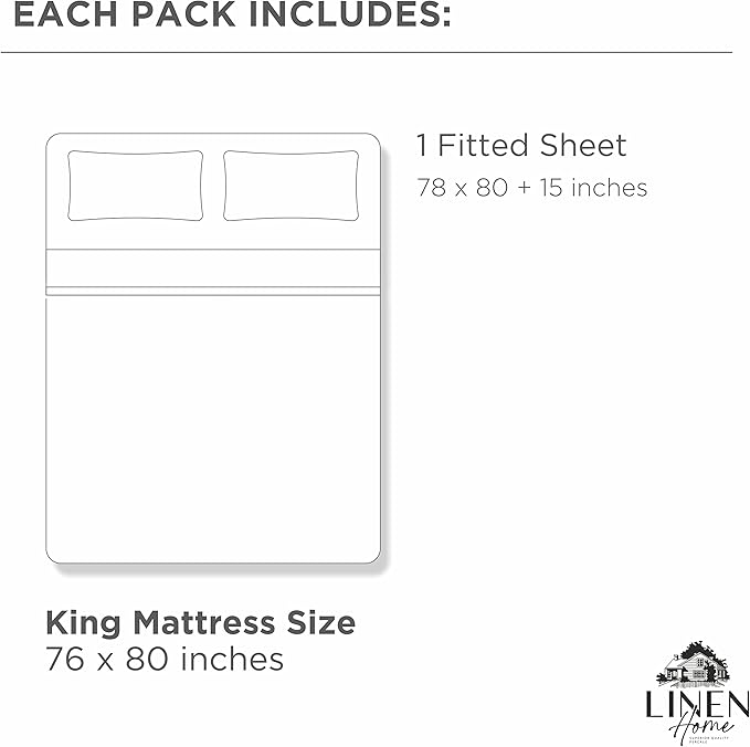 Linen Home 100% Cotton Percale Weave Fitted Sheet, King Size, Pastel Turk, 1 Deep Pocket Fitted Sheet, Fits Mattress Upto 16" Crisp and Cool Strong Bed Linen, 78"X80"+15"