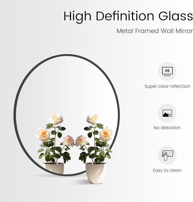 WallBeyond Round Wall Mirror 20 inch Black Circle Mirror for Bathroom with Metal Framed, Round Black Mirror for Wall Decor, Vanity, Entryway Living Room