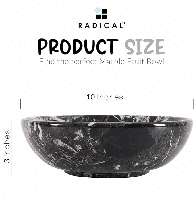 Radicaln Marble Fruit Bowl 10" Inches Black Handmade Decorative Bowl, Fruit Basket for Kitchen Counter, Dining Table Centerpiece, Home Décor Accent, Modern Bowl for Candy, Keys, or Fruits